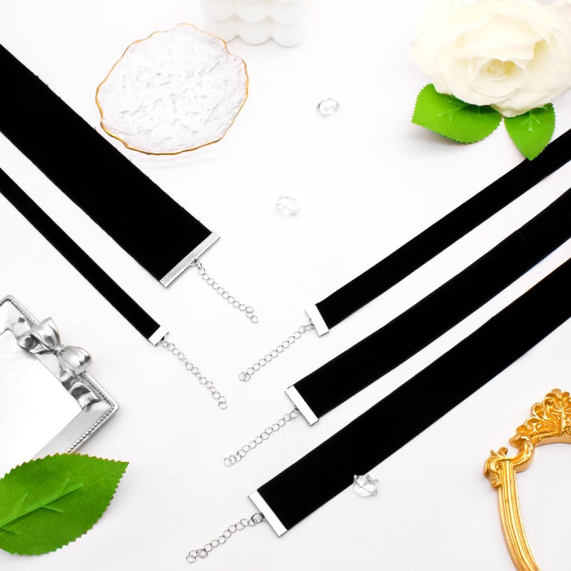 yfstyle 4pcs Black Choker Necklaces for Woman Adjustable Layered Black Velvet Choker Collar Simple Gothic Velvet Chokers for Cosplay Birthday Halloween Jewelry Gifts-4Pcs - Image 4