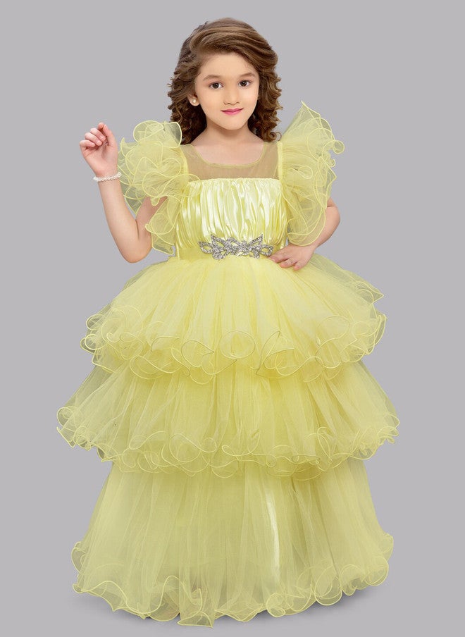 PinkChick فستان شبكي أصفر متعدد الطبقات للفتيات - Image 5