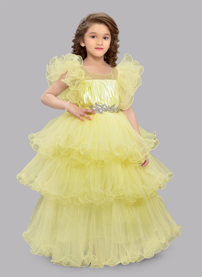 PinkChick فستان شبكي أصفر متعدد الطبقات للفتيات - Image 1