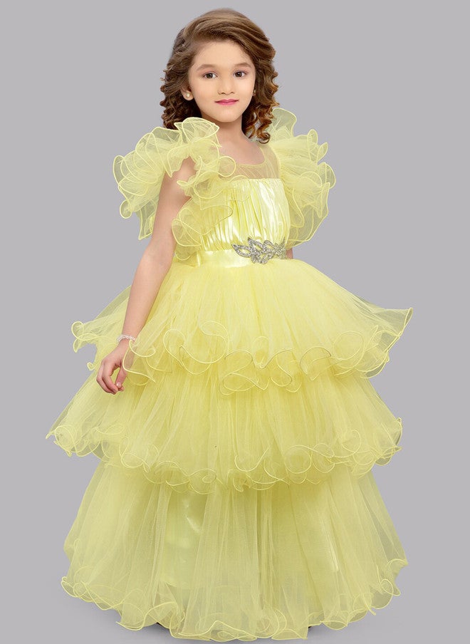 PinkChick فستان شبكي أصفر متعدد الطبقات للفتيات - Image 3