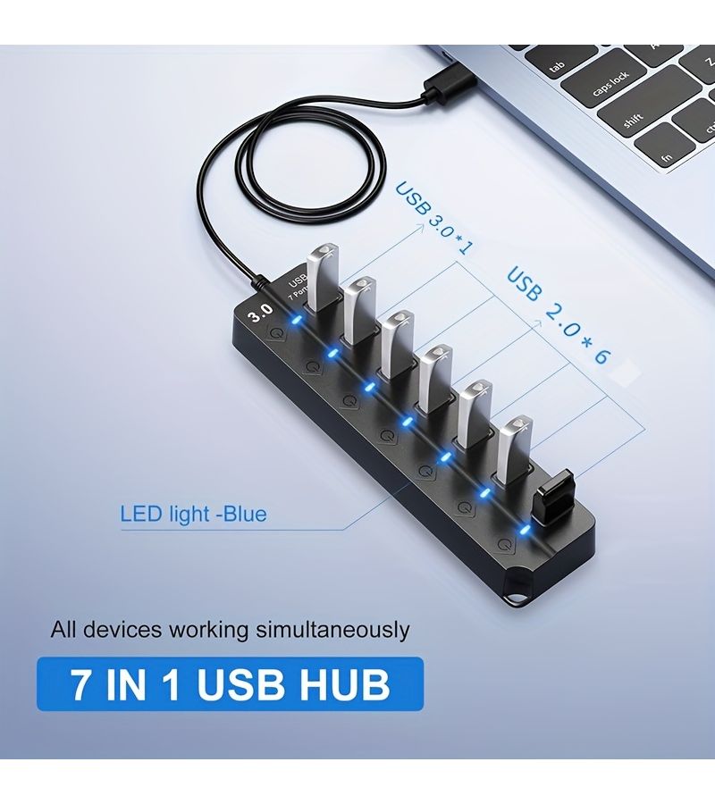 47.24 Inch 7 Port USB 3.0 Hub with Independent On Off Switch and LED Indicator - Image 4