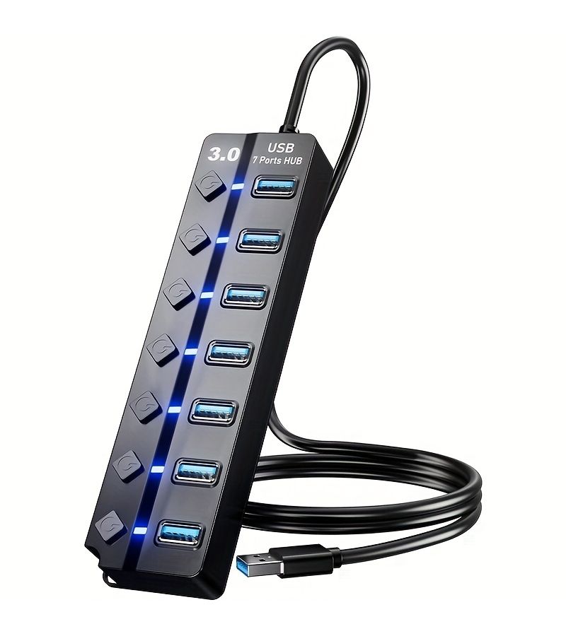 47.24 Inch 7 Port USB 3.0 Hub with Independent On Off Switch and LED Indicator - Image 1