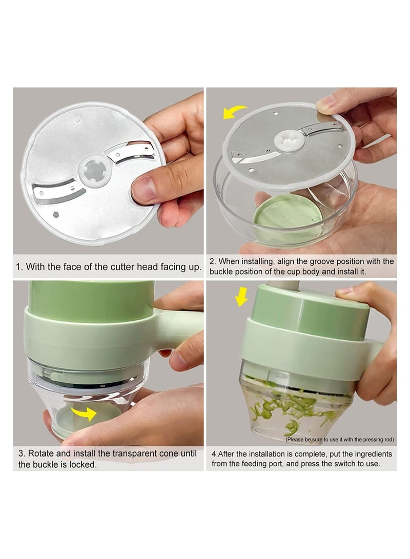 ELTRAZONE 4 in 1 Handheld Electric Vegetable Cutter Set, Portable Mini Wireless Food Processor with Brush, Gatling Vegetable Cutter Electric Garlic Chopper for Garlic Pepper Chili Onion Celery Ginger Meat  - Image 3