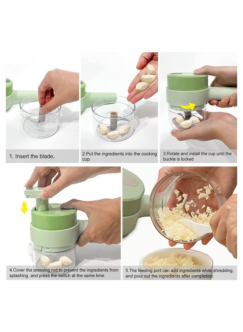 ELTRAZONE 4 in 1 Handheld Electric Vegetable Cutter Set, Portable Mini Wireless Food Processor with Brush, Gatling Vegetable Cutter Electric Garlic Chopper for Garlic Pepper Chili Onion Celery Ginger Meat  - Image 4
