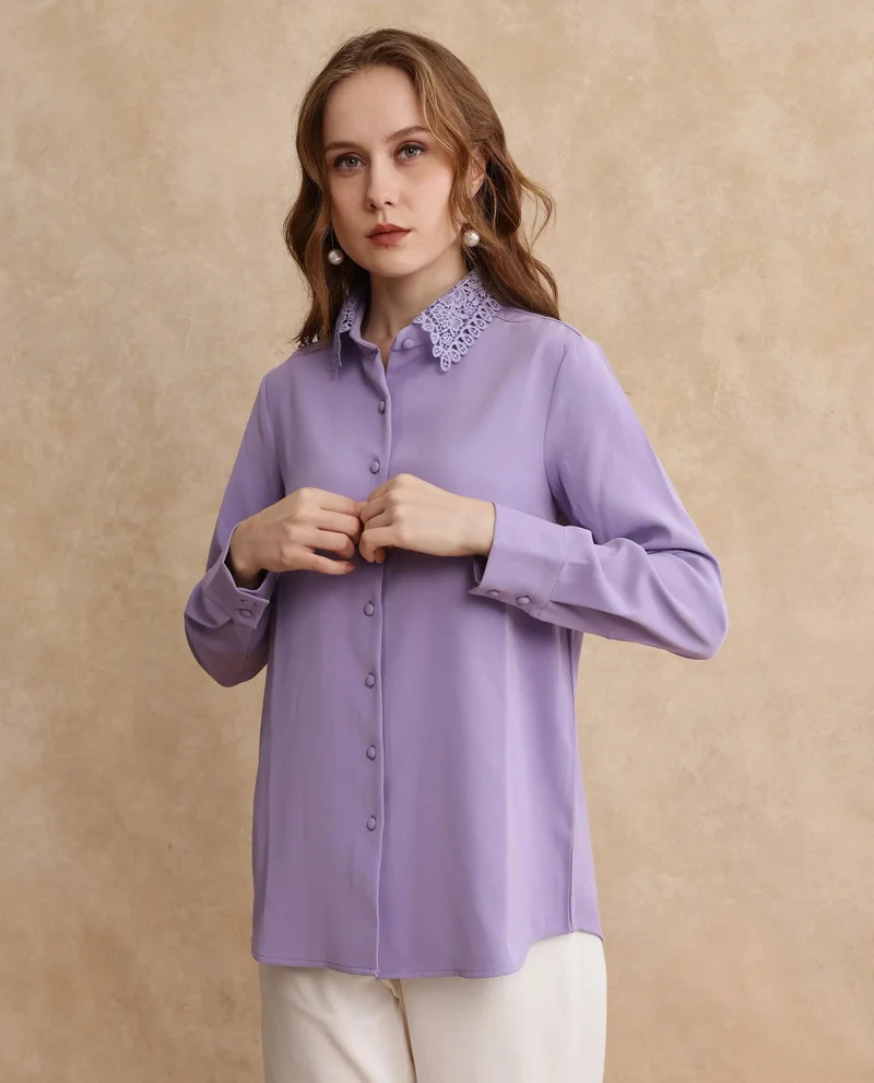 Rareism Women's Cuffed Sleeve Lain Shirt