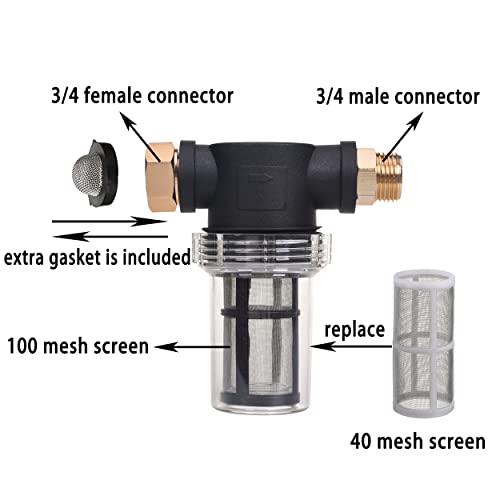JOEJET Garden Hose Filter, Sediment Filter Attachment for Pressure Washer Inlet Water, Inline Water Filter for Garden Hose with 40 Mesh and 100 Mesh Screen, 2 Pack O-Ring - Image 2