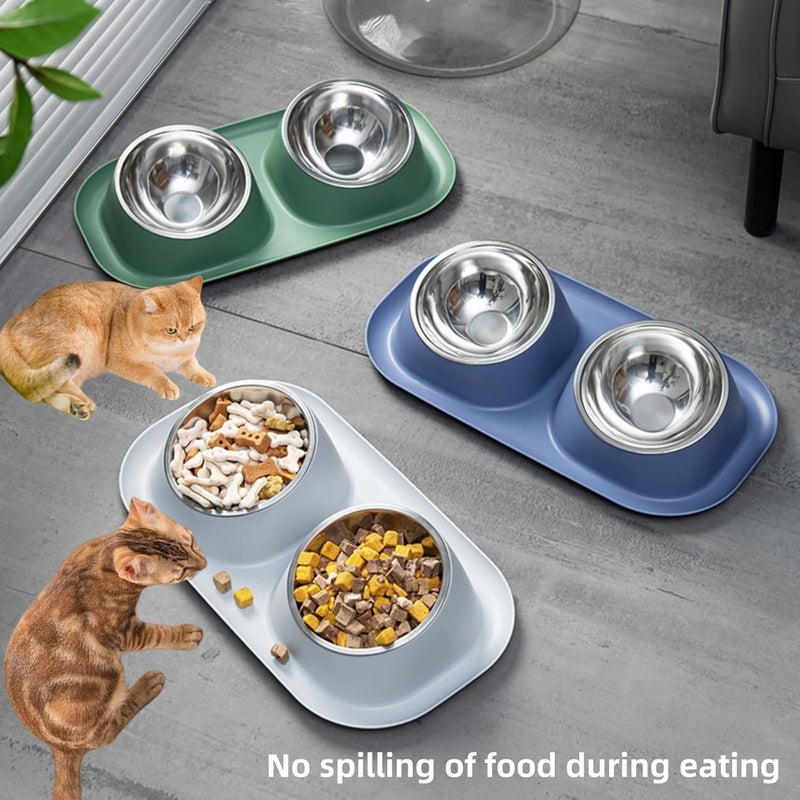 JDLYEVER Space saving Cat Food Bowls - Stainless Steel Double Cat and Dog Bowls - Separate Cleaning - Non-Slip Rubber Base - Spill-Proof Barrier for Waste Reduction - 15° Tilt for Neck Protection - 40x23x8cm Repeated use friendly design - Image 5