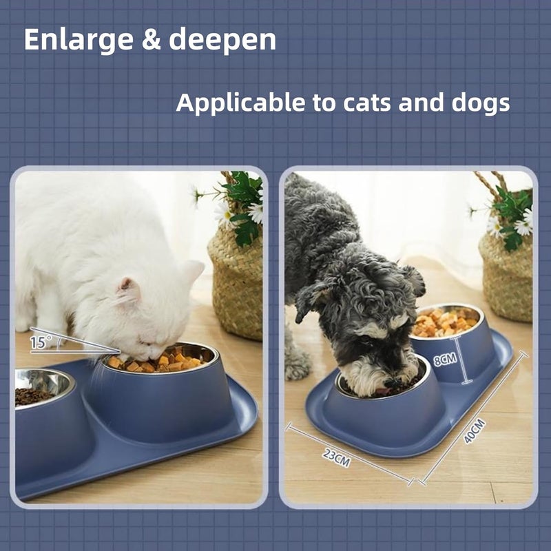 JDLYEVER Space saving Cat Food Bowls - Stainless Steel Double Cat and Dog Bowls - Separate Cleaning - Non-Slip Rubber Base - Spill-Proof Barrier for Waste Reduction - 15° Tilt for Neck Protection - 40x23x8cm Repeated use friendly design - Image 3