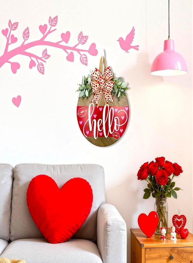 Apear1 Valentines Day Wreaths for Front Door Hello Valentine Hanger Sign Outside Rustic Holiday Farmhouse Wooden Door Decoration Hanging with Bows Outdoor (Red) - Image 3