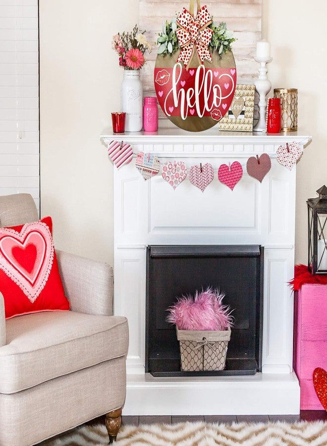 Apear1 Valentines Day Wreaths for Front Door Hello Valentine Hanger Sign Outside Rustic Holiday Farmhouse Wooden Door Decoration Hanging with Bows Outdoor (Red) - Image 4