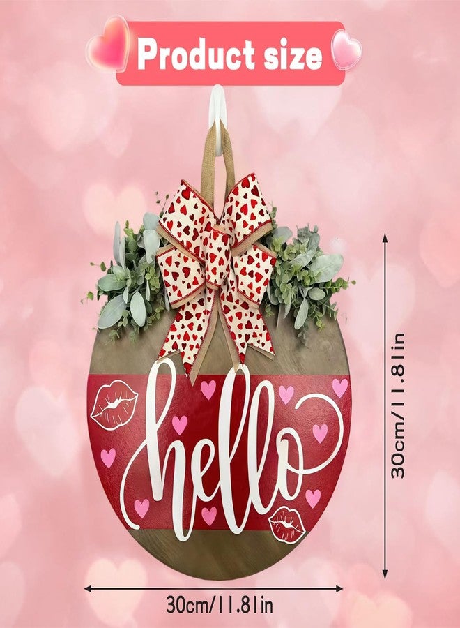 Apear1 Valentines Day Wreaths for Front Door Hello Valentine Hanger Sign Outside Rustic Holiday Farmhouse Wooden Door Decoration Hanging with Bows Outdoor (Red) - Image 2