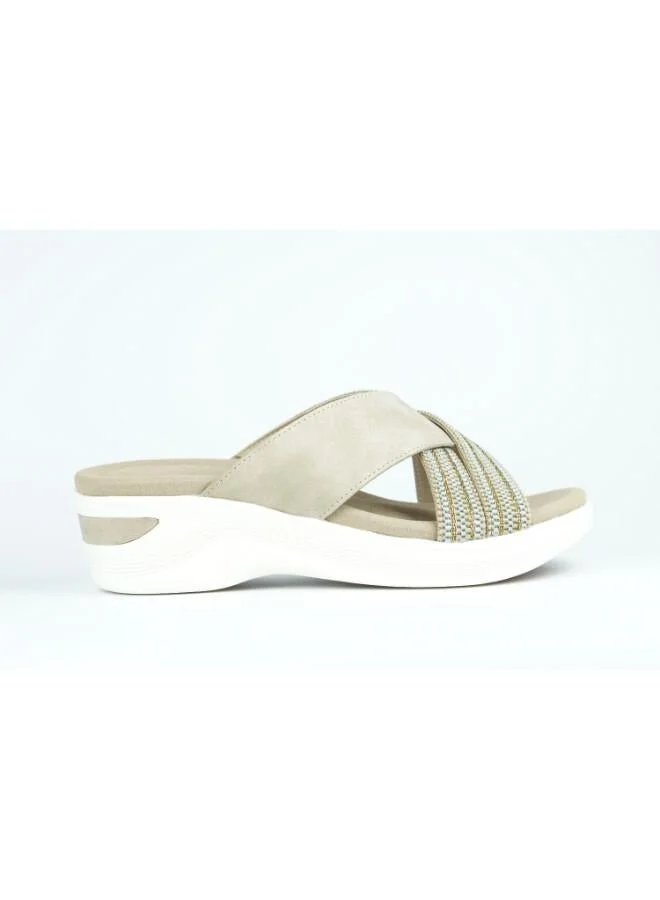 221-351 Zayna Women's Cross-Strap Wedge Slide 24ABT54E Beige