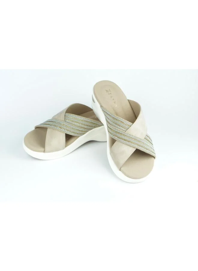 Zayna Beige 221-351 Zayna Women's Cross-Strap Wedge Slide 24ABT54E Beige for Women | Best Price UAE