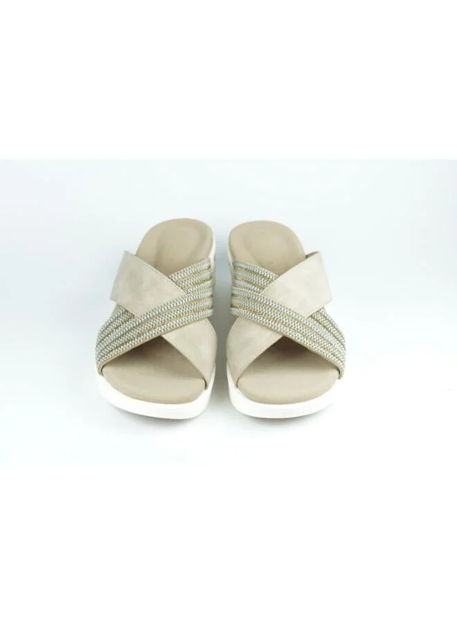 Zayna Beige 221-351 Zayna Women's Cross-Strap Wedge Slide 24ABT54E Beige for Women | Best Price UAE