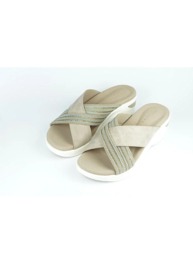Zayna Beige 221-351 Zayna Women's Cross-Strap Wedge Slide 24ABT54E Beige for Women | Best Price UAE