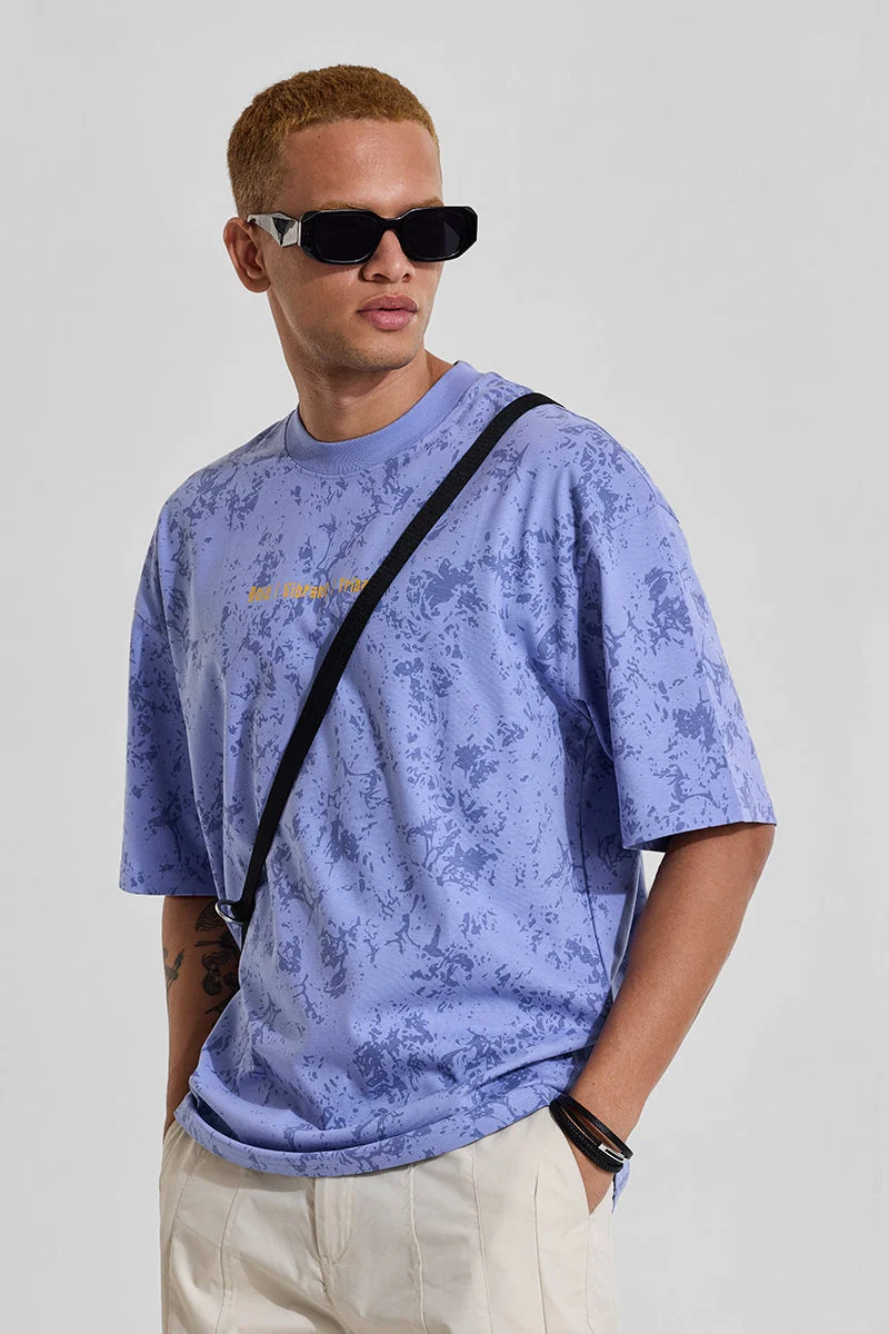 سنيتش Blue Graphic Half Sleeve Oversized Streetwear T-Shirt