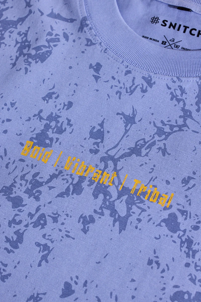 سنيتش Blue Graphic Half Sleeve Oversized Streetwear T-Shirt