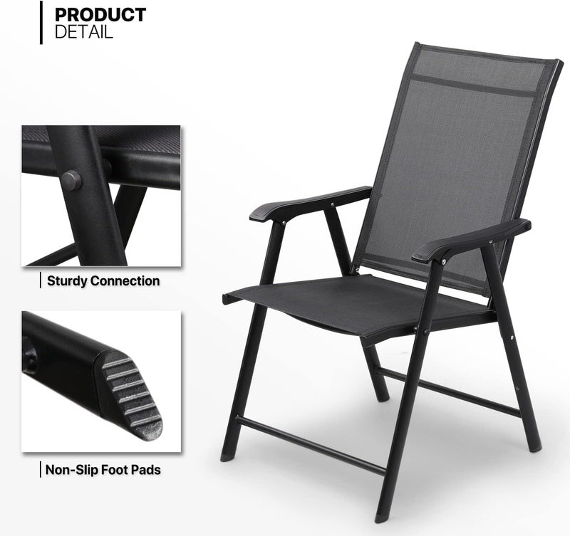 Harmony Home كراسي باتيو هارموني هوم، كرسي باتيو قابل للطي مع مساند ذراعين وقماش مقعد قابل للتنفس، كرسي طعام خارجي للباتيو، جانب المسبح، الفناء الخلفي | إطار فولاذي مع طلاء مسحوق (حديث، أسود) - Image 4