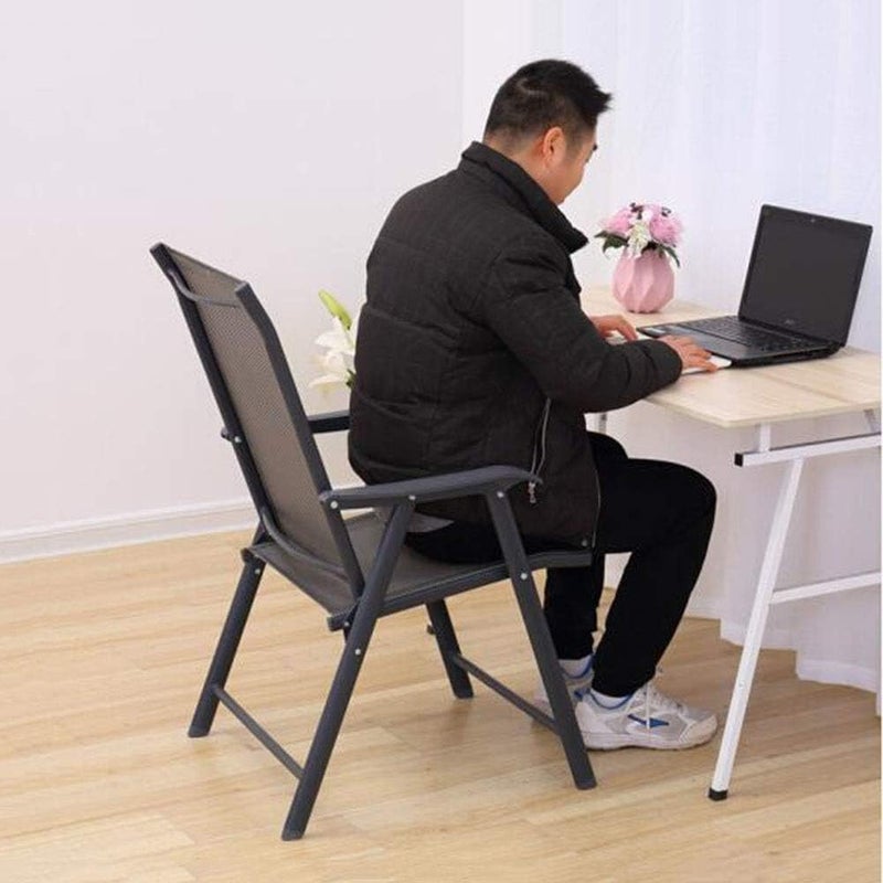 Harmony Home كراسي باتيو هارموني هوم، كرسي باتيو قابل للطي مع مساند ذراعين وقماش مقعد قابل للتنفس، كرسي طعام خارجي للباتيو، جانب المسبح، الفناء الخلفي | إطار فولاذي مع طلاء مسحوق (حديث، أسود) - Image 1