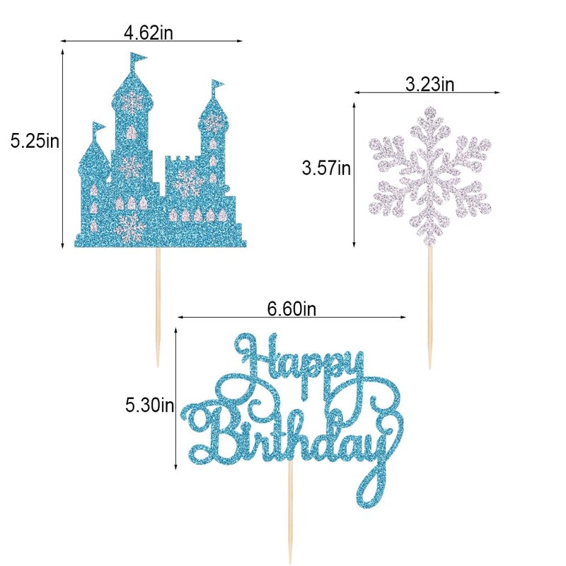 Qertesl Frozen Castle Birthday Cake Topper,3Pcs Winter Wonderland Themed cake Decoration,Frozen Castle Themed Baby Shower Decoration,Winter Princess Birthday Party Decoration Supplies - Image 3