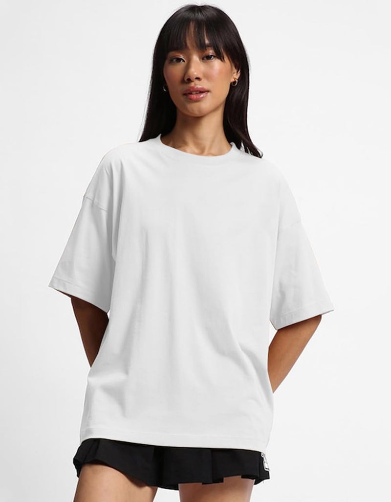 JUNEBERRY® Pure Cotton Drop Shoulder Oversized Baggy Fit Half Sleeve Plain Solid Round Neck Multicolor T-Shirt for Women & Girls (Pack of 3) (PO3_OS_J_LC_WT_BK_XL) - Image 4