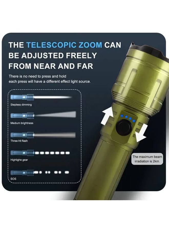 Black Rechargeable LED Flashlight 5000mAh Zoom Focus USB Type C Emergency Light - Image 4