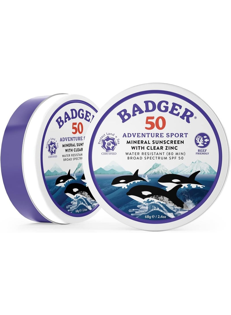 Badger Adventure Sport Mineral Sunscreen with Clear Zinc SPF 50 Unscented, 2.4 oz (68 g) - Image 3