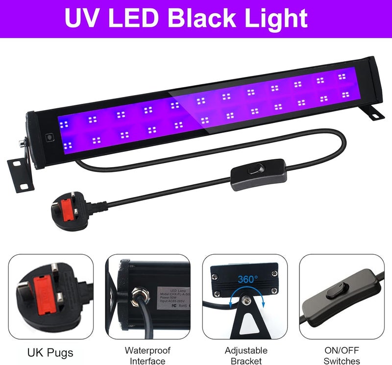 Indmird UV LED Black Light, 50W 395nm Ultraviolet LED Flood Light, IP66 Waterproof Ultraviolet Blacklight for Dog Cat Urine Pet Dry Stains Party Disco Club Aquarium Decorations - Image 2