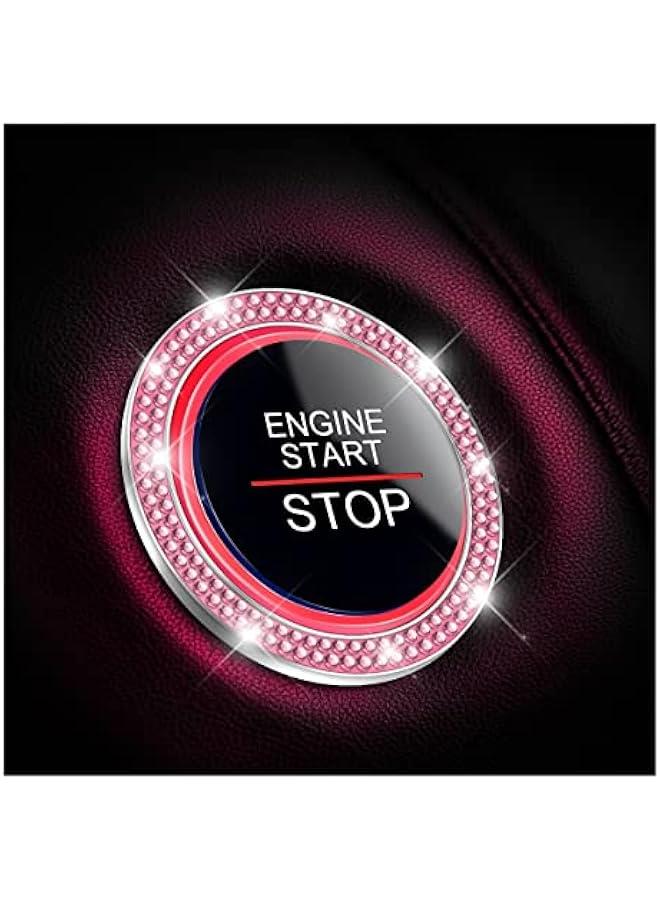 Car Bling Crystal Rhinestone Engine Start Ring Decals, 2 Pack Car Push Start on Cover/Sticker, Key Ignition Knob Bling Ring, Sparkling Car Interior Accessories for Wen (Pink1) - Image 1