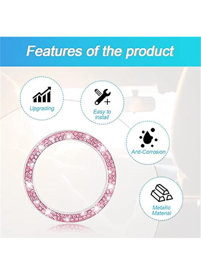 Car Bling Crystal Rhinestone Engine Start Ring Decals, 2 Pack Car Push Start on Cover/Sticker, Key Ignition Knob Bling Ring, Sparkling Car Interior Accessories for Wen (Pink1) - Image 3