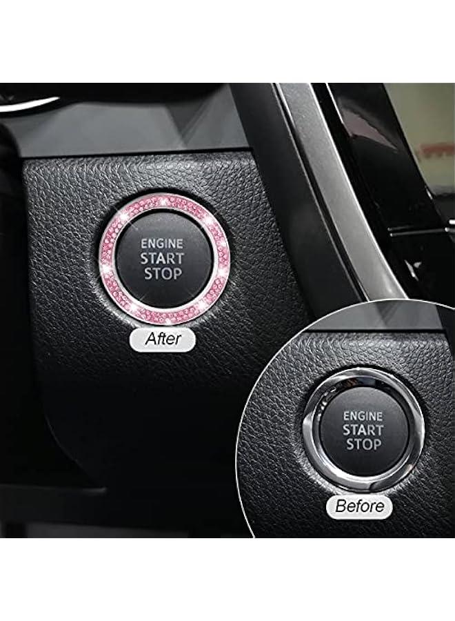 Car Bling Crystal Rhinestone Engine Start Ring Decals, 2 Pack Car Push Start on Cover/Sticker, Key Ignition Knob Bling Ring, Sparkling Car Interior Accessories for Wen (Pink1) - Image 5
