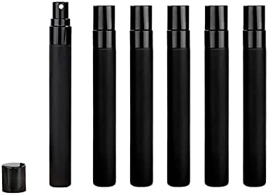 Lokusel 6 قطع زجاجات رذاذ سعة 10 مل، زجاج أسود قابل لإعادة التعبئة، زجاجات رذاذ فارغة لمستحضرات التجميل، بخاخات عطرية، حاوية رذاذ للعطور للسفر، حفلة، أداة مكياج محمولة