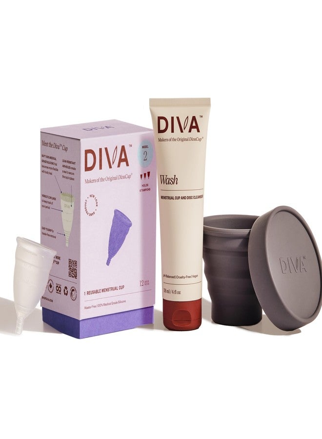 DivaCup DIVA Cup, DIVA Wash & DIVA Shaker Combo Pack - Medical Grade Silicone Cup for Period Care - Period Cup Wash - Shaker for On-the-Go Cleansing - Cup Model 2 (Wide Vaginal Canals, Post-Partum & Ages 35+ - Image 1