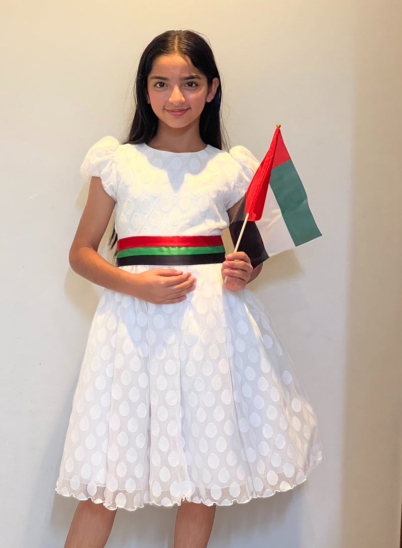 Lamora White Dot Tule Traditional UAE National Day Emirates Flag Cloth Dress  - Image 3