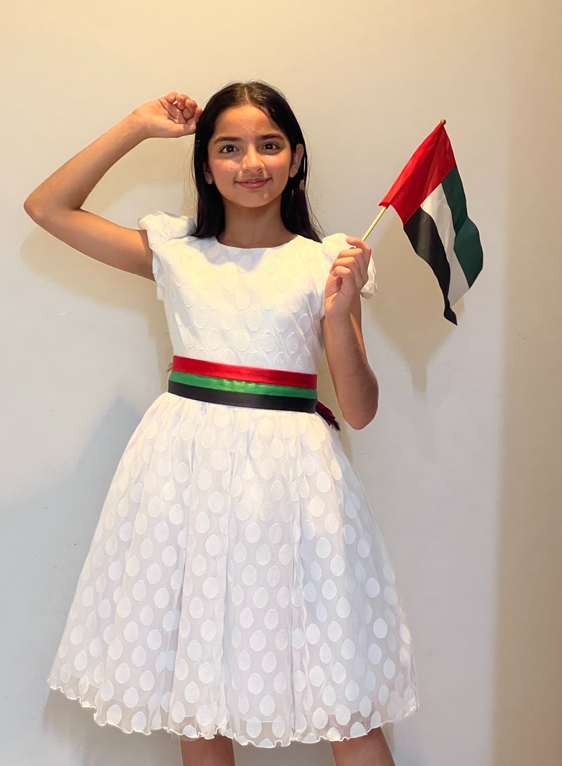 Lamora White Dot Tule Traditional UAE National Day Emirates Flag Cloth Dress  - Image 4