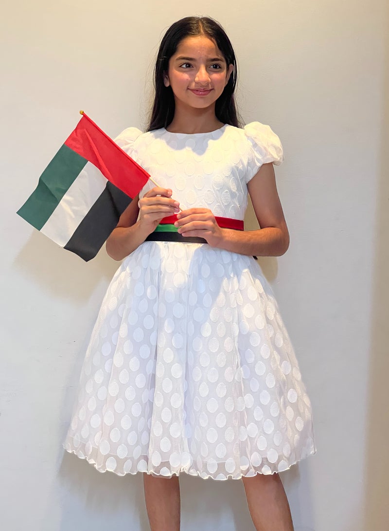 Lamora White Dot Tule Traditional UAE National Day Emirates Flag Cloth Dress  - Image 5