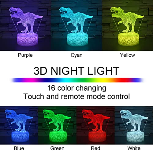 i-CHONY Dinosaur Toy T-Rex 3D Night Light for Kids - 16 Color Dimmable LED Light with Remote & Smart Touch & USB Cable - Gift for Adults, Teens, Boys, Girls Birthday - Image 2