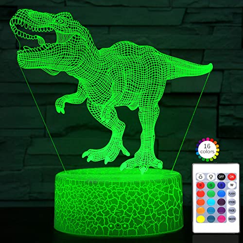 i-CHONY Dinosaur Toy T-Rex 3D Night Light for Kids - 16 Color Dimmable LED Light with Remote & Smart Touch & USB Cable - Gift for Adults, Teens, Boys, Girls Birthday - Image 1