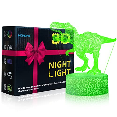i-CHONY Dinosaur Toy T-Rex 3D Night Light for Kids - 16 Color Dimmable LED Light with Remote & Smart Touch & USB Cable - Gift for Adults, Teens, Boys, Girls Birthday - Image 3