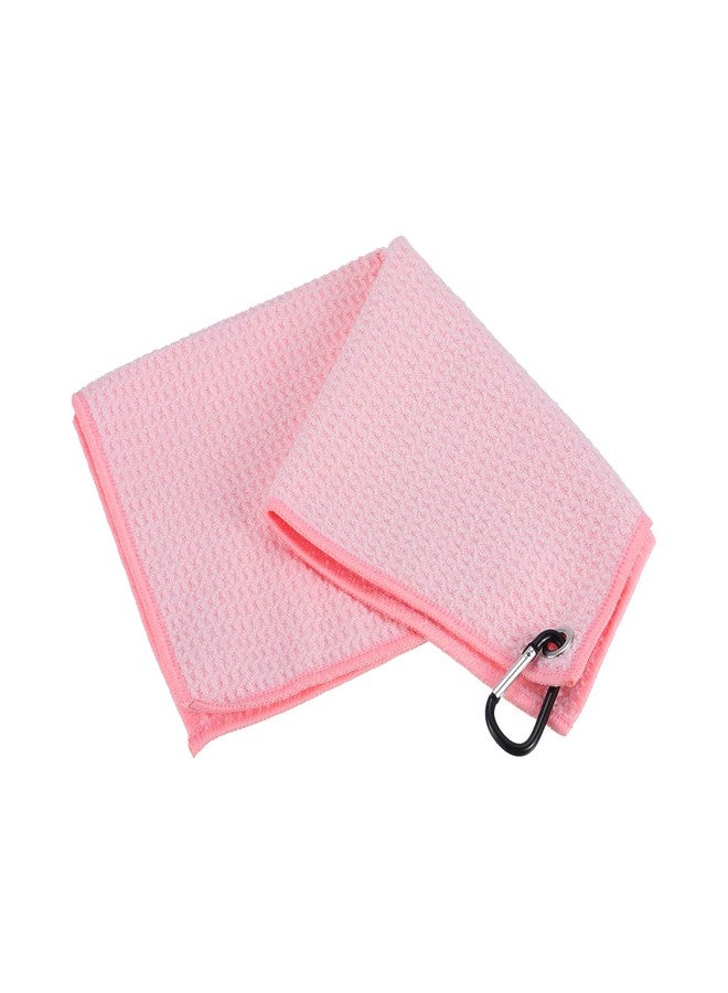 YOKIVE 1 Pcs Tri-Fold Golf Towels, Golf Club Waffle Pattern Towels with D Clip for Golf Balls Lovers (Pink, 12x12-Inch) - Image 1
