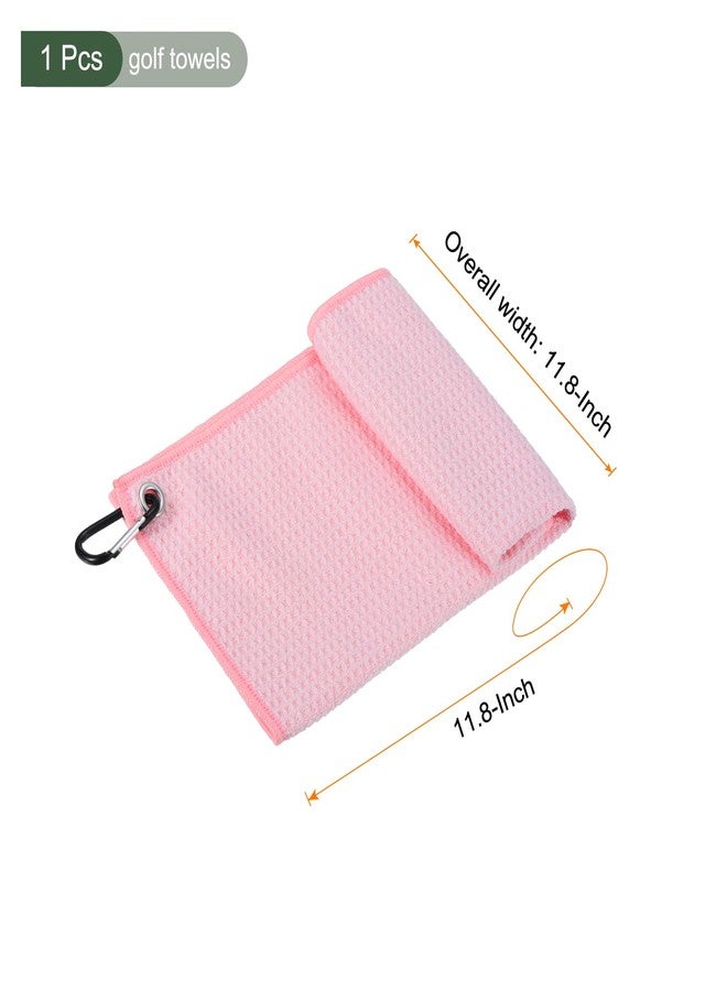 YOKIVE 1 Pcs Tri-Fold Golf Towels, Golf Club Waffle Pattern Towels with D Clip for Golf Balls Lovers (Pink, 12x12-Inch) - Image 2
