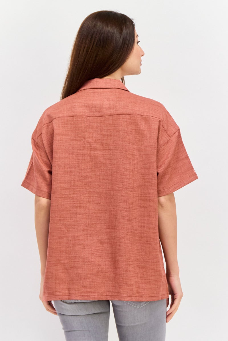 Wrangler Women Spread Neck Short Sleeves Heather Shirt, Rust - Image 3