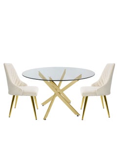 VANITY LIVING VANITY LIVING Davos Gold Round 2-Seater Dining Table Set – Compact Table with Milan Cream Upholstered Chairs  - Image 4