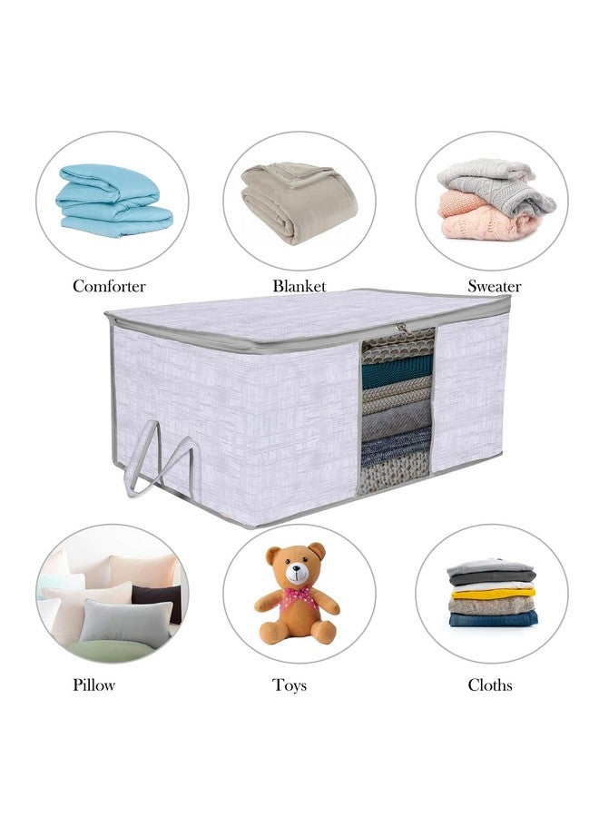 Kuber Industries Underbed Storage Bag | Clothes Storage Organizer | Clear Window Blanket Cover | Cloth Organizer with Handle | Jute Printed-Design | Large | Pack of 3 | Gray - Image 4