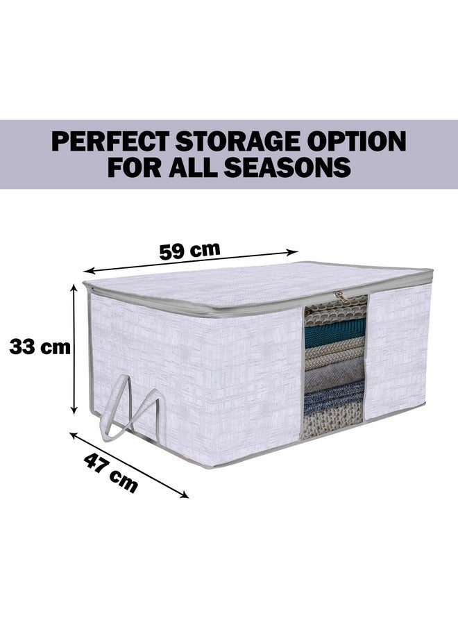 Kuber Industries Underbed Storage Bag | Clothes Storage Organizer | Clear Window Blanket Cover | Cloth Organizer with Handle | Jute Printed-Design | Large | Pack of 3 | Gray - Image 3