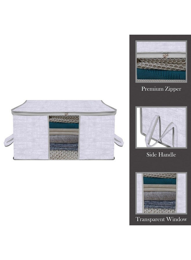 Kuber Industries Underbed Storage Bag | Clothes Storage Organizer | Clear Window Blanket Cover | Cloth Organizer with Handle | Jute Printed-Design | Large | Pack of 3 | Gray - Image 2