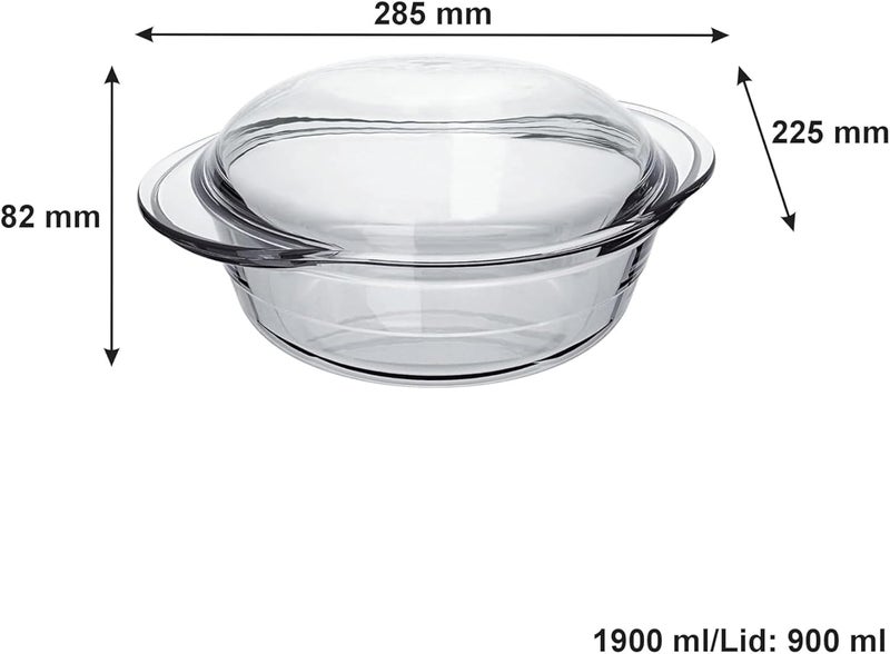 Marinex Large Glass Casserole with Lid 2.8L  Durable Heat-Resistant Borosilicate Cookware | Transparent Round Oven-Safe Glass Casserole Dish with Lid - Image 5