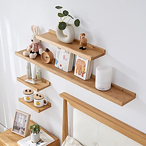 TRWISWDC Floating Shelf for Wall Natural Oak Wood Wall Shelves 12 Inch (Upgrade Width 6"), Display Picture Ledge Shelf for Bedroom Living Room Bathroom Office Kitchen Storage Shelves - Image 5