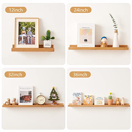 TRWISWDC Floating Shelf for Wall Natural Oak Wood Wall Shelves 12 Inch (Upgrade Width 6"), Display Picture Ledge Shelf for Bedroom Living Room Bathroom Office Kitchen Storage Shelves - Image 2