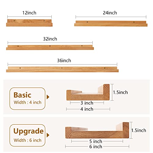 TRWISWDC Floating Shelf for Wall Natural Oak Wood Wall Shelves 12 Inch (Upgrade Width 6"), Display Picture Ledge Shelf for Bedroom Living Room Bathroom Office Kitchen Storage Shelves - Image 3